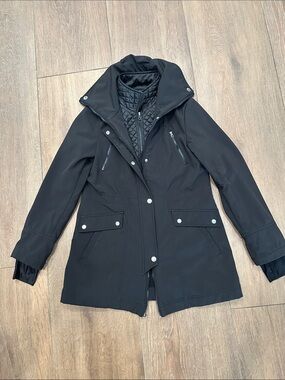 Nautica Black Quilted-Lined Trench Coat with Hood